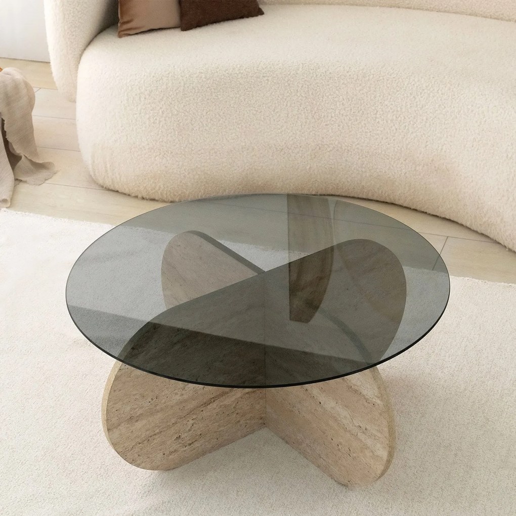 Mesa de Café Bubble – Travertino Fumado – Diâmetro: 75cm, Altura: 35cm