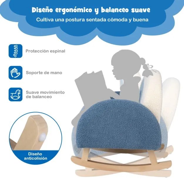 Cadeira de baloiço para crianças estofada para crianças 3-5 anos 50,5 x 49 x 50,5 cm Azul