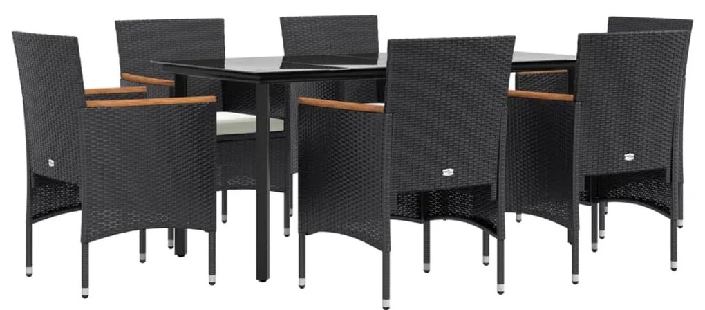 7 pcs conjunto de jantar para jardim com almofadões preto