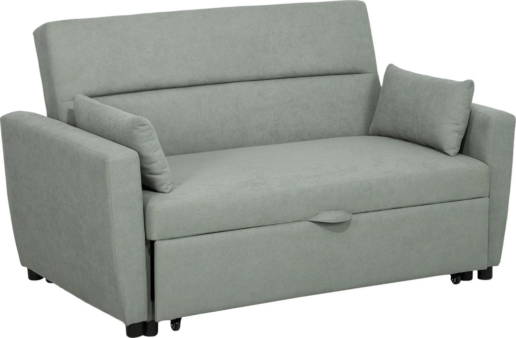 HOMCOM Sofá de 2 lugares com função cama, encosto ajustável, sofá estofado, visual em veludo, para sala de estar, quarto, cinza claro | Aosom Portugal