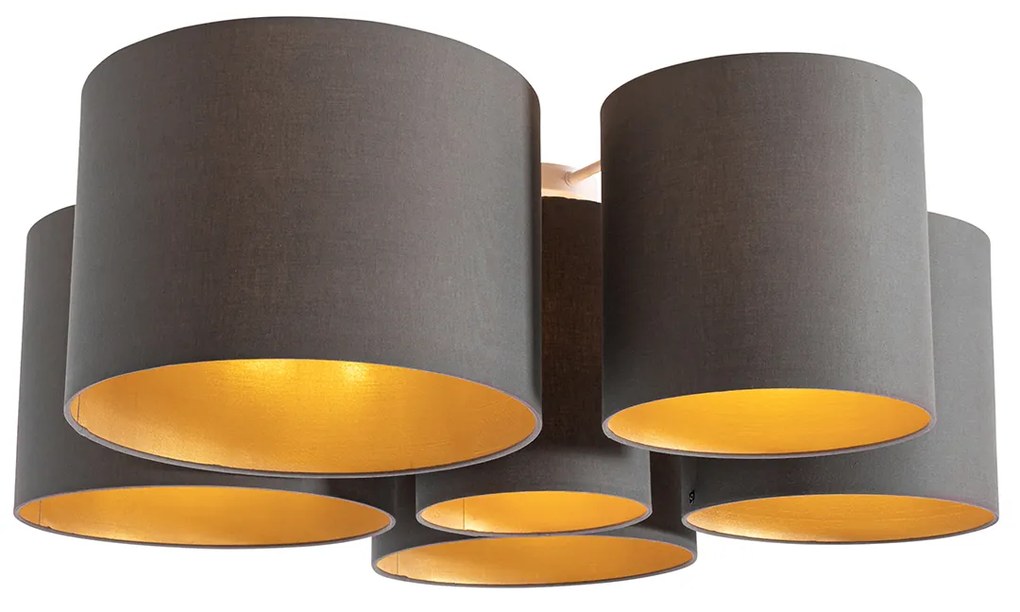 Luminária de teto taupe com interior dourado 6 luzes - Multidrum Moderno