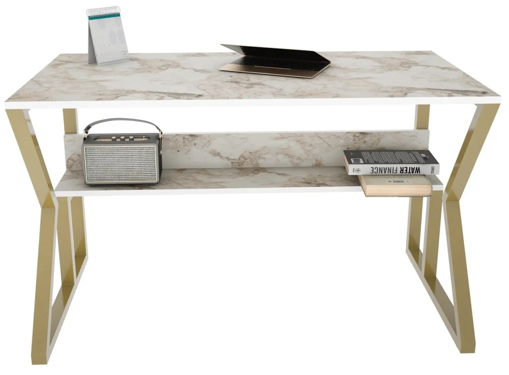 Secretária Wake – Branco e Dourado – 120x72,8x60 cm