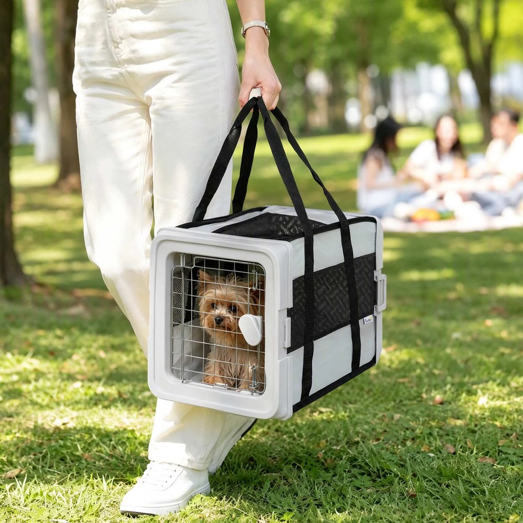 Transportadora para Gatos e Cães Dobrável, 49,5 x 34 x 35,5 cm, Tecido Impermeável, Cinzenta