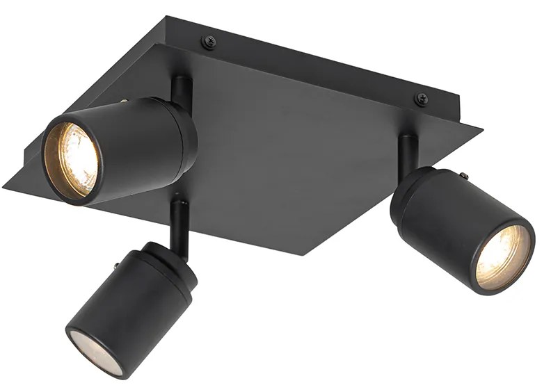 Foco de teto inteligente para casa de banho quadrado preto IP44 incl. 3 GU10 Wi-Fi - Ducha