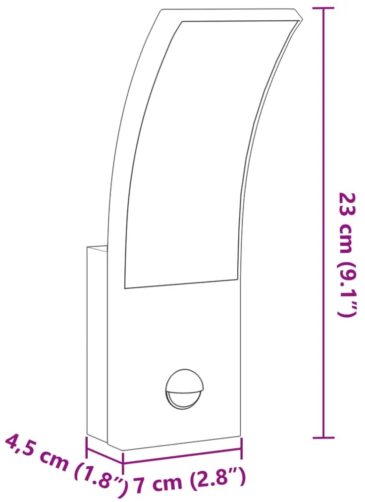 Candeeiros parede LED exterior c/ sensor 2 pcs alumínio preto