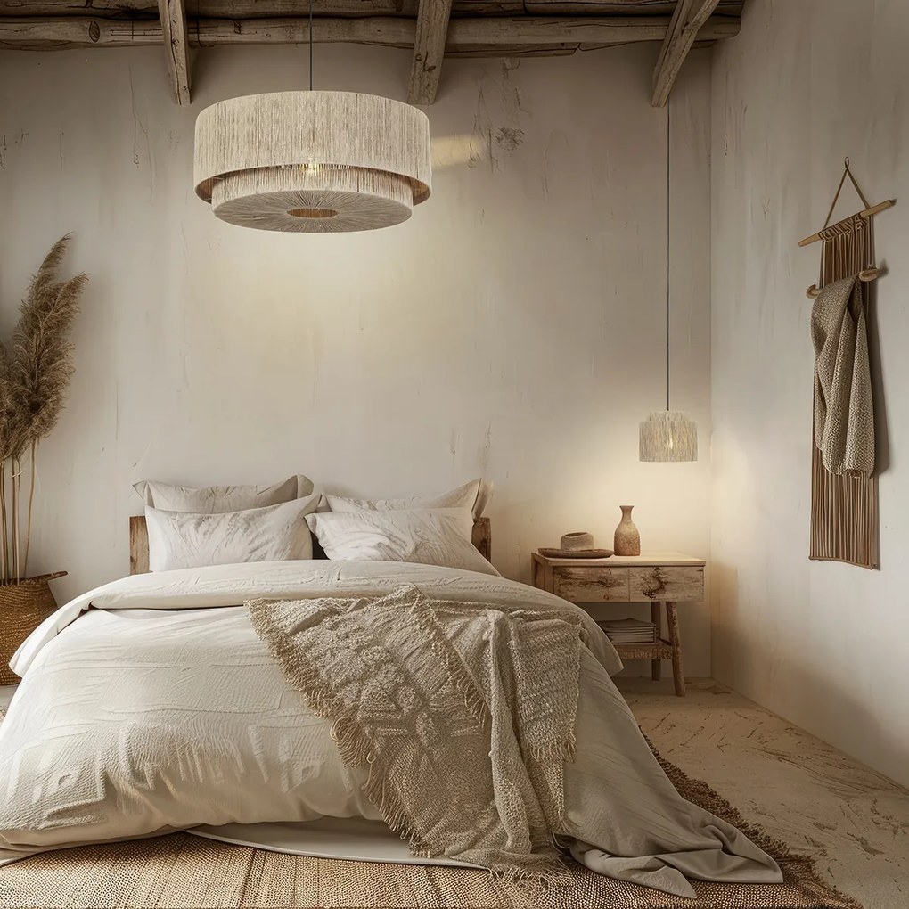 Candeeiro suspenso Japandi preto com corda castanha 31cm - Smilla