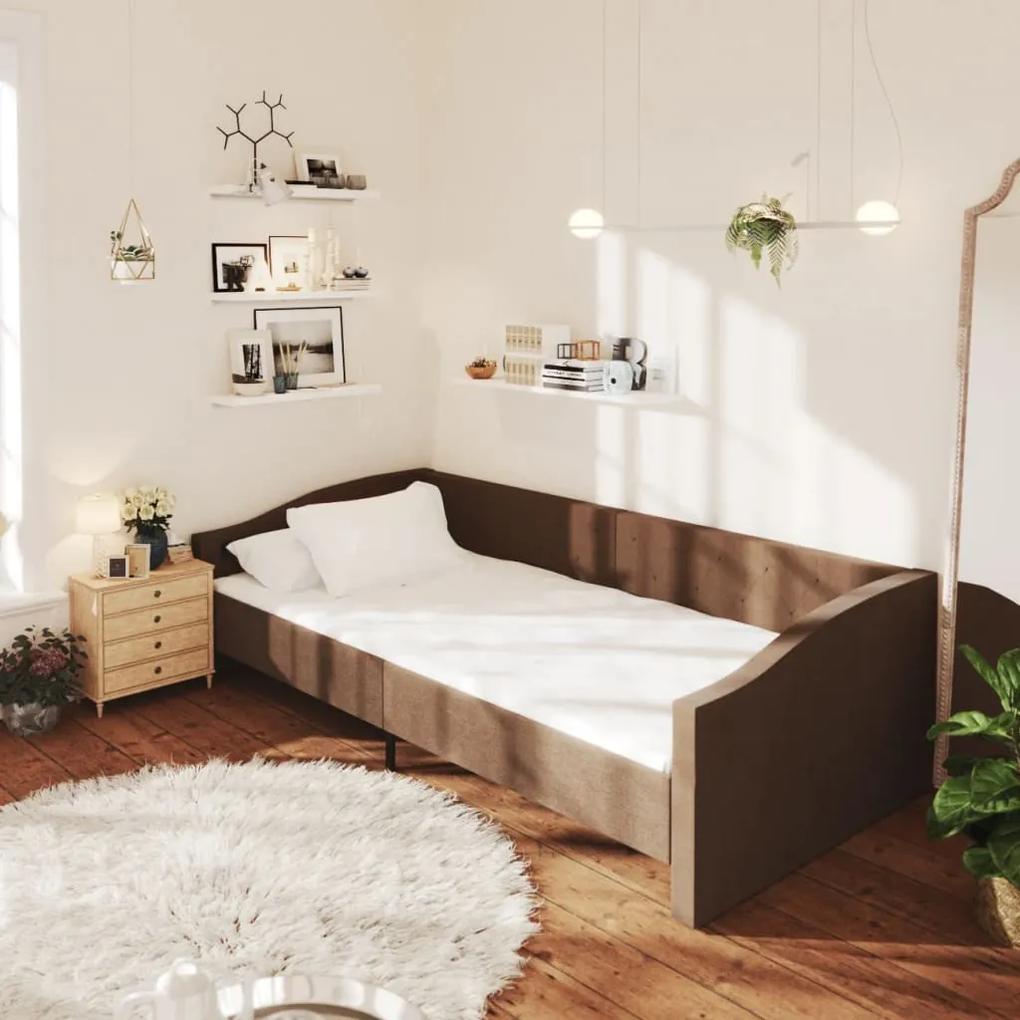 Sofá-cama + colchão e saída USB 90x200cm tecido castanho-escuro