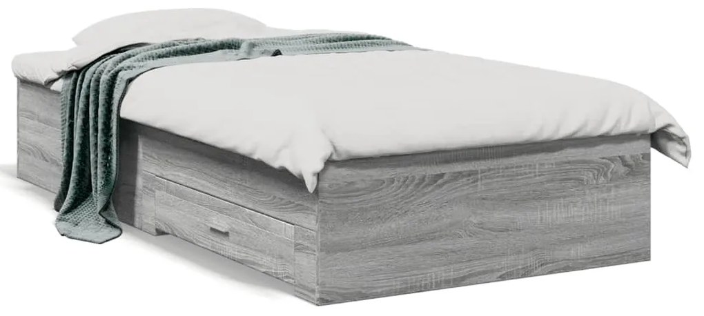 vidaXL Estrutura de cama c/ gavetas derivados madeira cinza sonoma