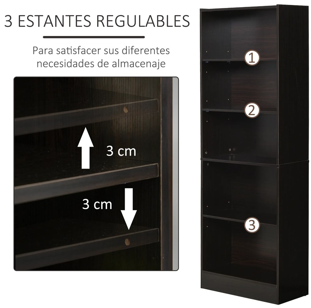 HOMCOM Estante para Livros de 5 Níveis com Prateleira Ajustável e Desenho Anti-Tombo Estante de Armazenamento para Sala de Estar Estúdio Escritório 63x29,5x176 cm Preto