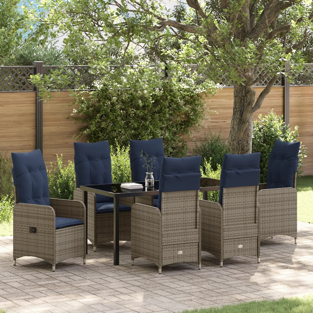 vidaXL Conjunto de Jantar de Jardim de 7 Peças com Almofadas Pretas Vime PE