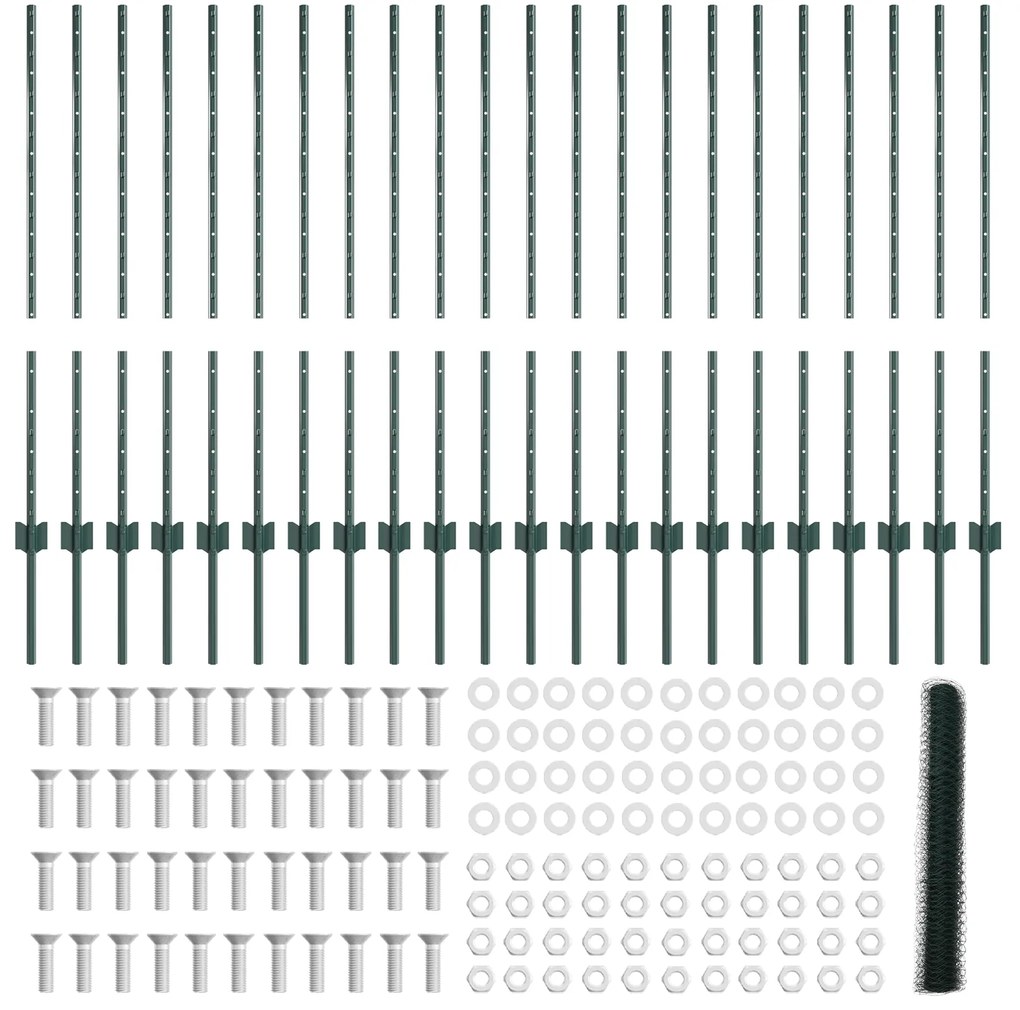 Postes de Cerca vidaXL 11 pcs Canal U Verde 100 cm Aço