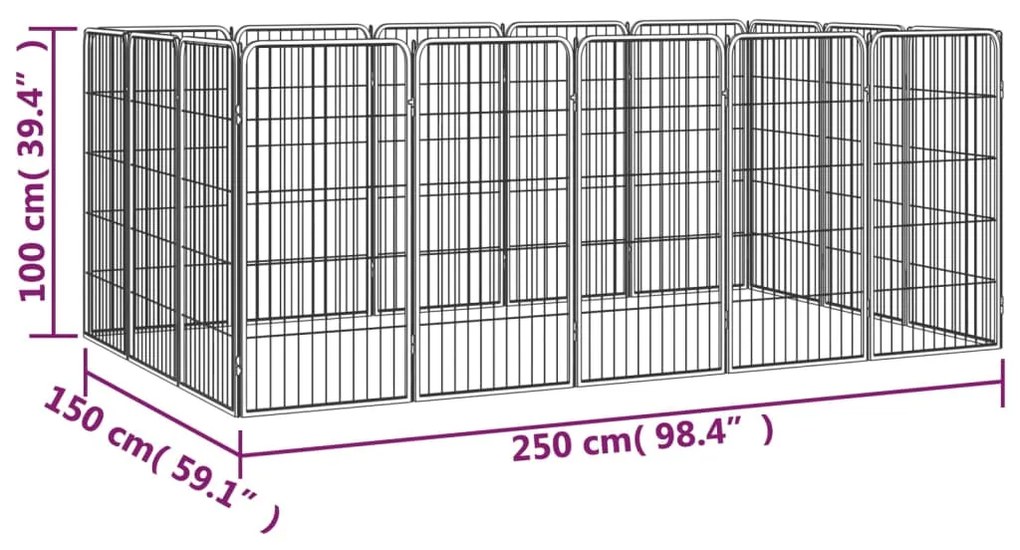 Parque p/ cães c/ 16 painéis 50x100 cm aço revestido a pó preto