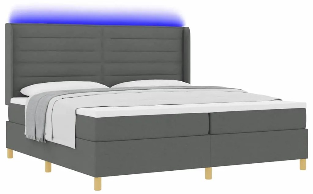 Cama Box Spring vidaXL com Colchão e LED Cinza Escuro 200x200 cm Tecid