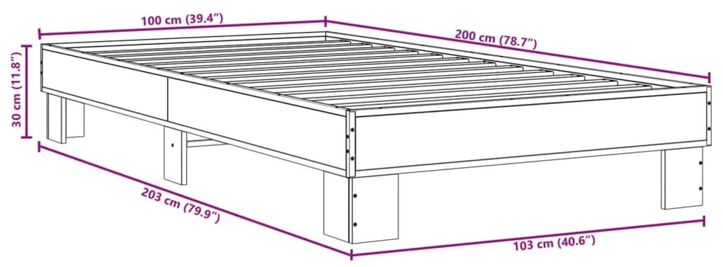 Estrutura de cama derivados de madeira e metal carvalho sonoma