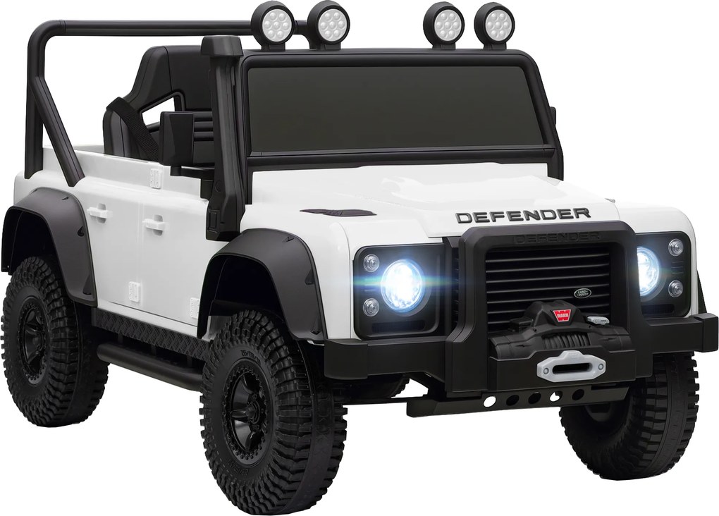 AIYAPLAY Carro Elétrico para Crianças com Licença Land Rover 12V Controlo Remoto Sistema de Suspensão USB MP3 Velocidade Ajustável Faróis 115x61x61 cm Branco | Aosom Portugal