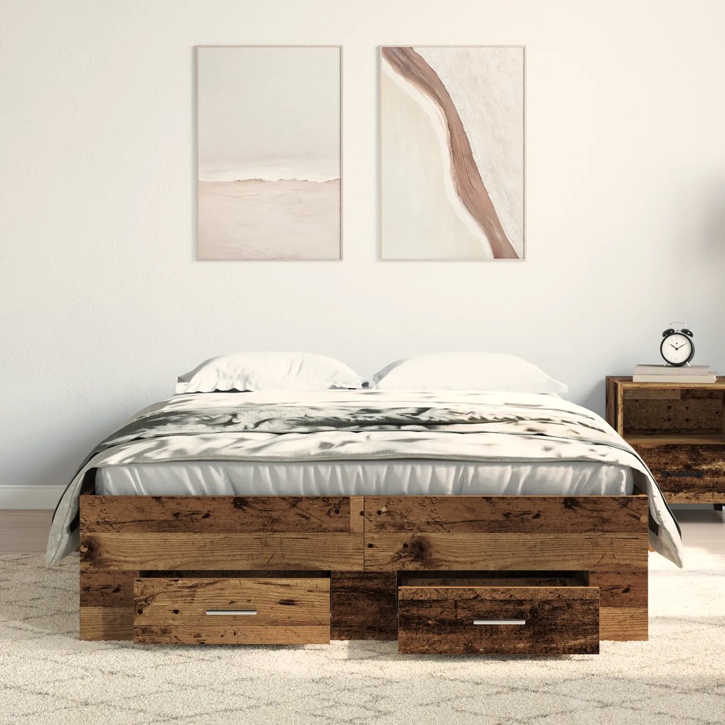 Cama com Gavetas vidaXL Madeira Velha 120x190 cm Madeira de Engenharia