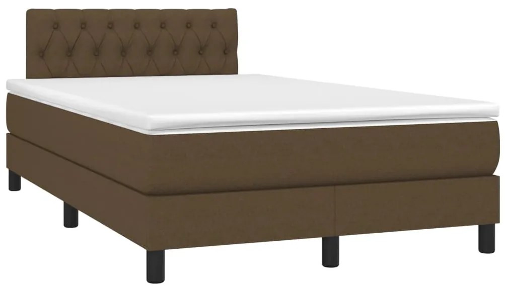 Cama box spring c/ colchão/LED 120x200cm tecido castanho-escuro