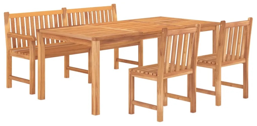 4 pcs conjunto de jantar p/ jardim madeira de teca maciça