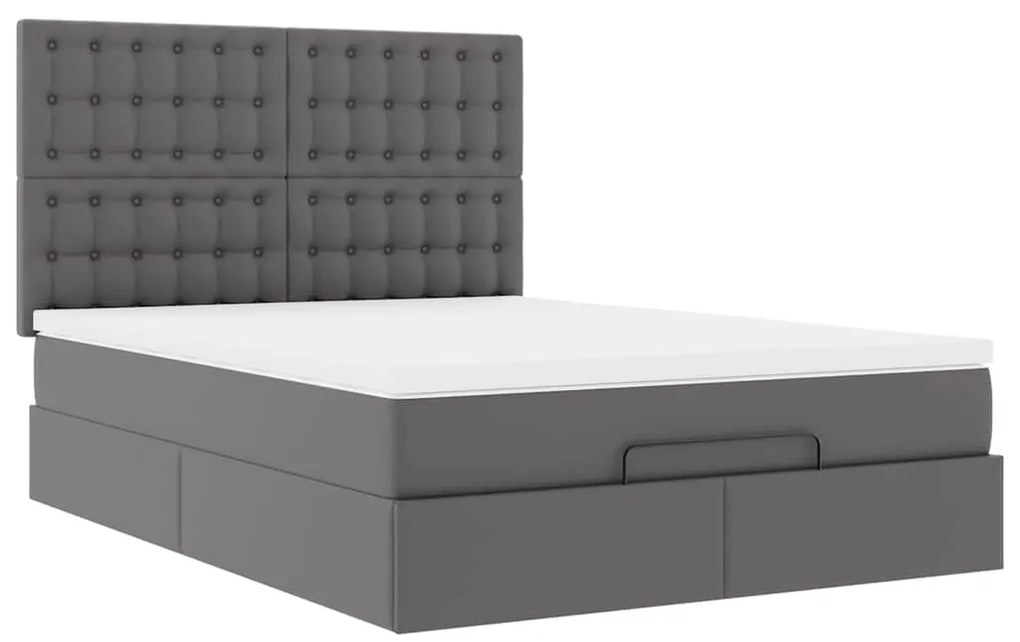 Estrutura de cama otomana com colchão 140x190 cm cinzenta