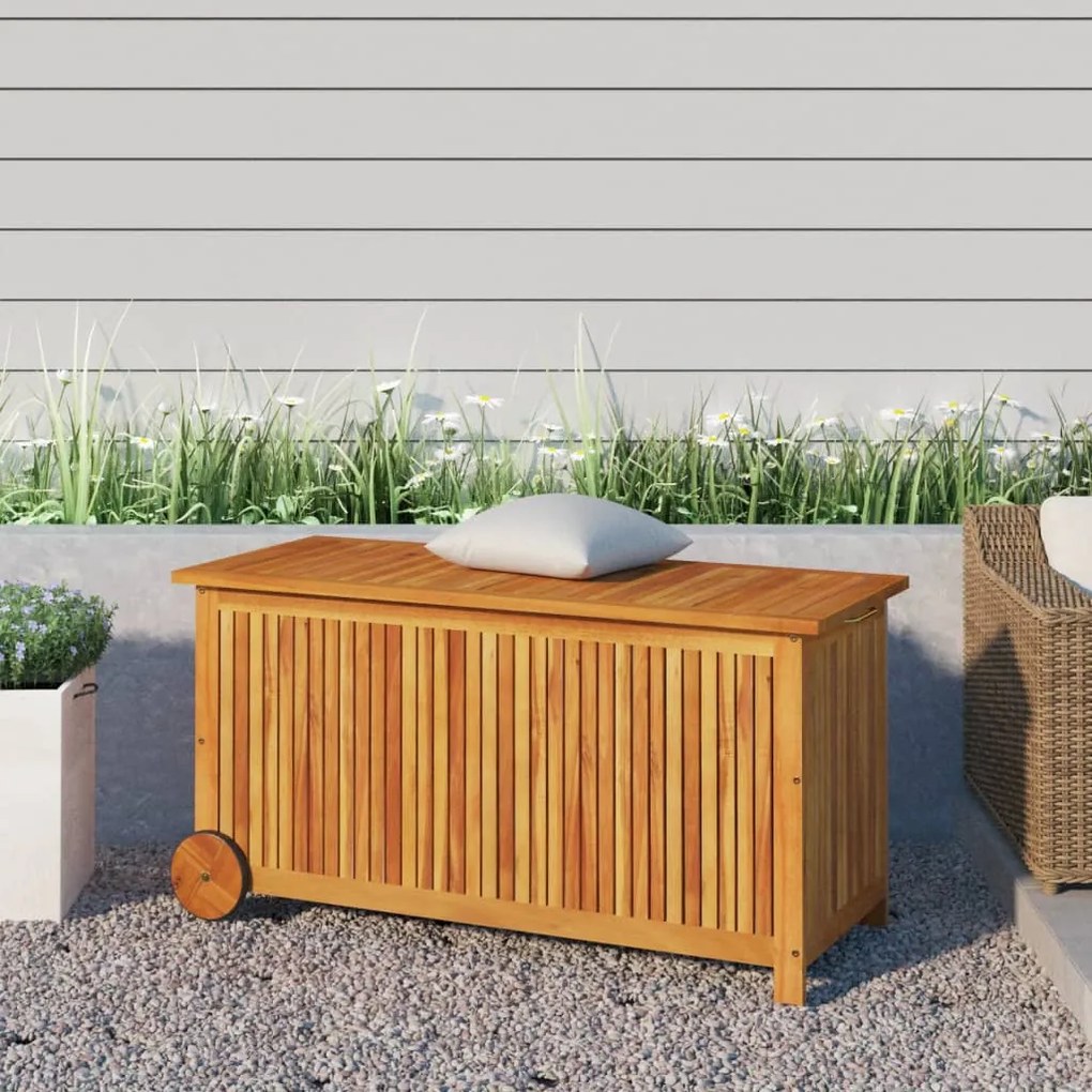 319712 vidaXL Caixa de arrumação p/ jardim c/ rodas 113x50x58cm acácia maciça