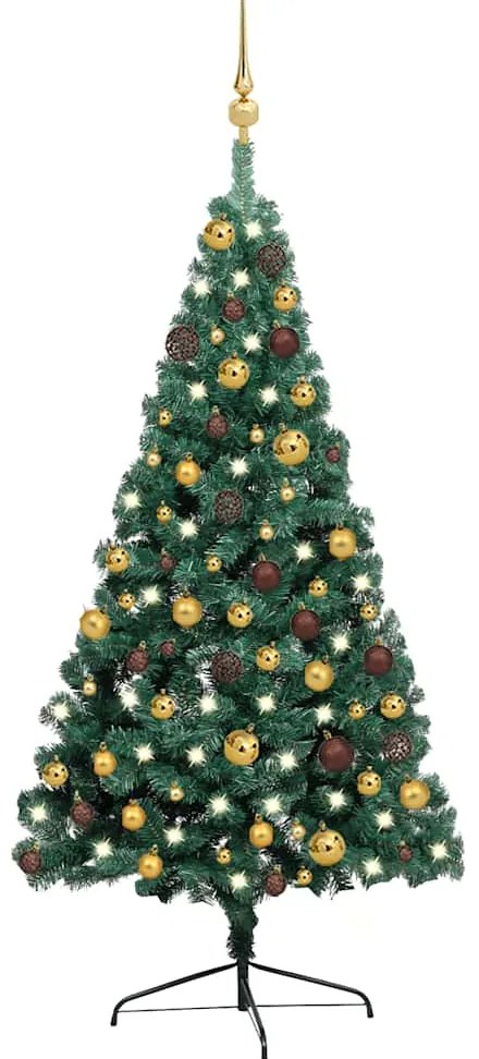Meia árvore Natal artificial pré-iluminada c/ bolas verde