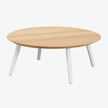 Mesa De Centro Para Jardim Redonda Ø80 Cm Em Madeira De Teca E Alumínio Salbury Branco - Sklum