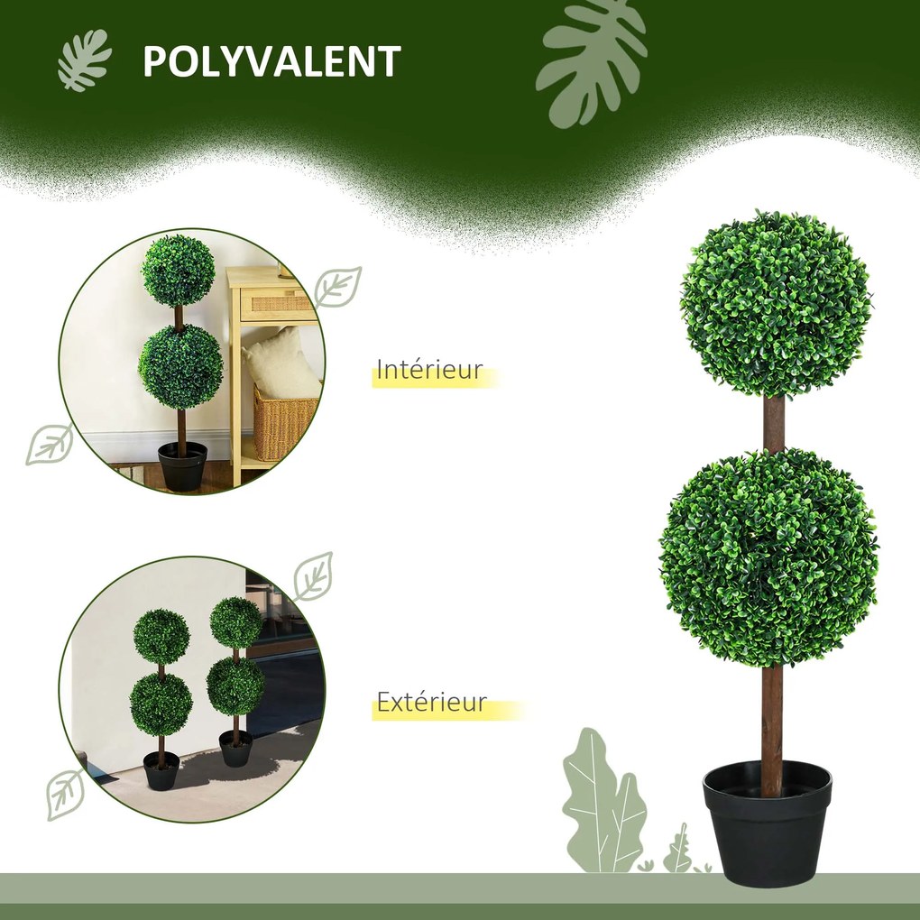 Conjunto de 2 árvores artificiais com duas esferas, incluindo tronco e vaso - altura 90 cm, verde
