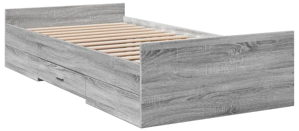 Estrutura de cama c/ gavetas derivados madeira cinza sonoma