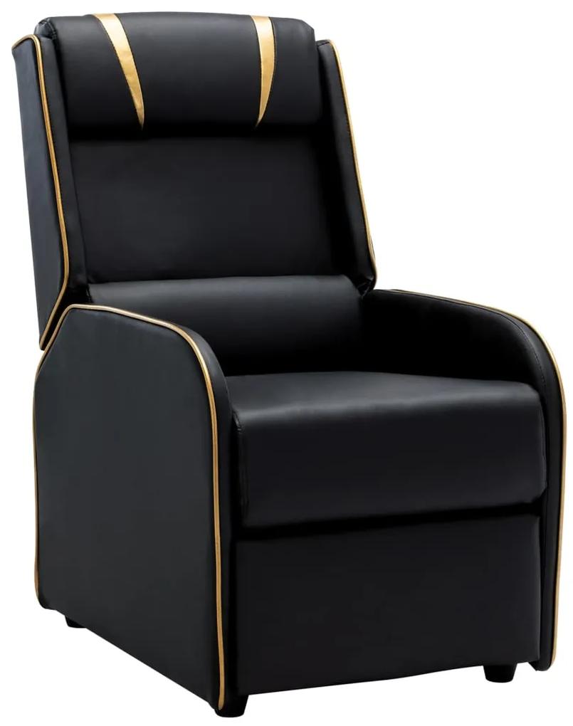 320173 vidaXL Cadeira reclinável couro artificial preto e dourado