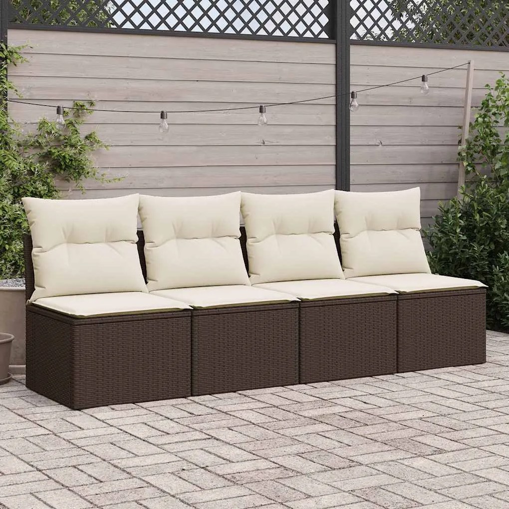 2 pcs conj. sofás jardim c/ almofadões vime PE/acácia castanho