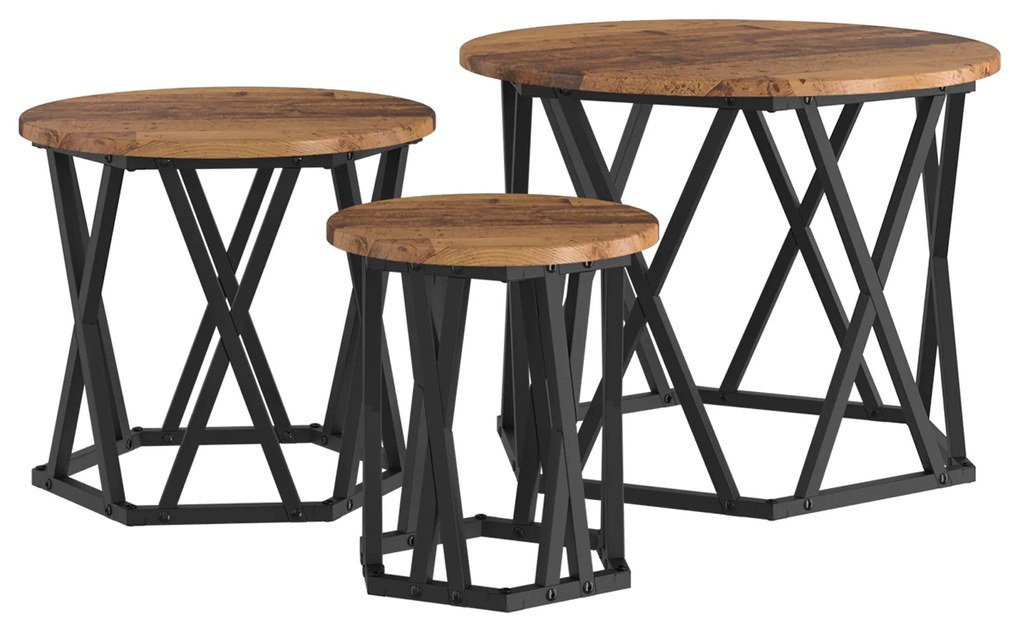 Mesas Laterais Empilháveis vidaXL 3 pcs Madeira Velha em Madeira de En