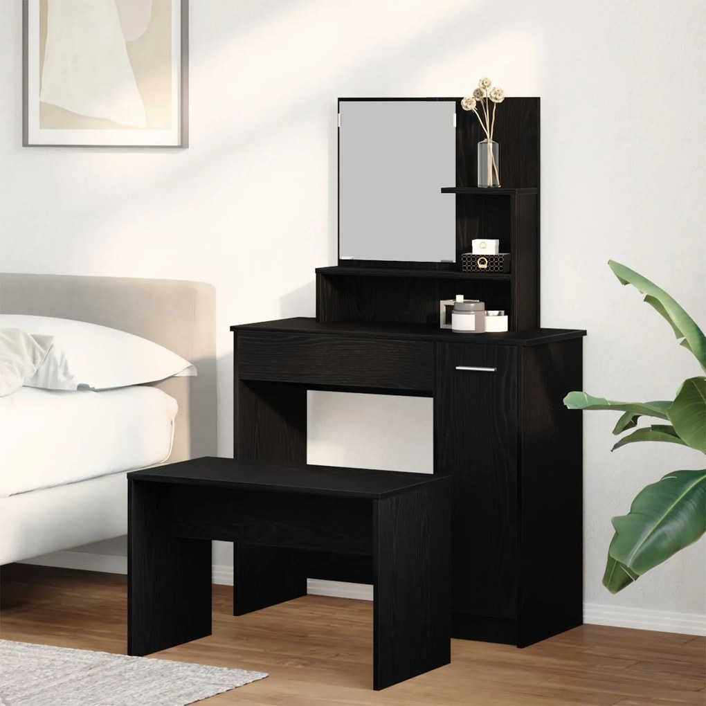 Conjunto de Toucador vidaXL Carvalho Preto Madeira Engenheirada, Touca