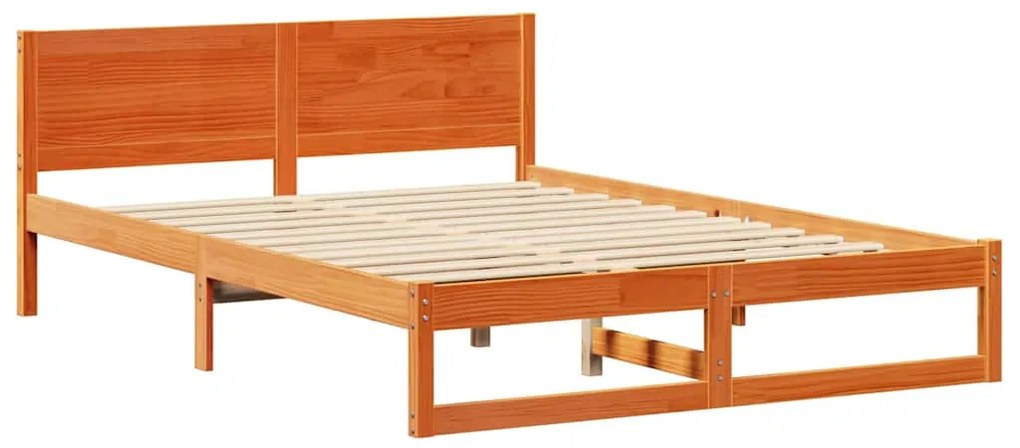 Estrutura de Cama Marrom Encerado Madeira 140 x 200 cm Simples