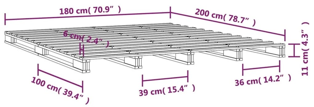 Cama de paletes super king 180x200 cm pinho maciço