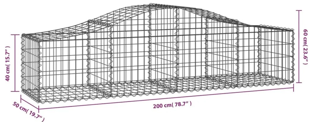 Cestos gabião arqueados 7 pcs 200x50x40/60 cm ferro galvanizado