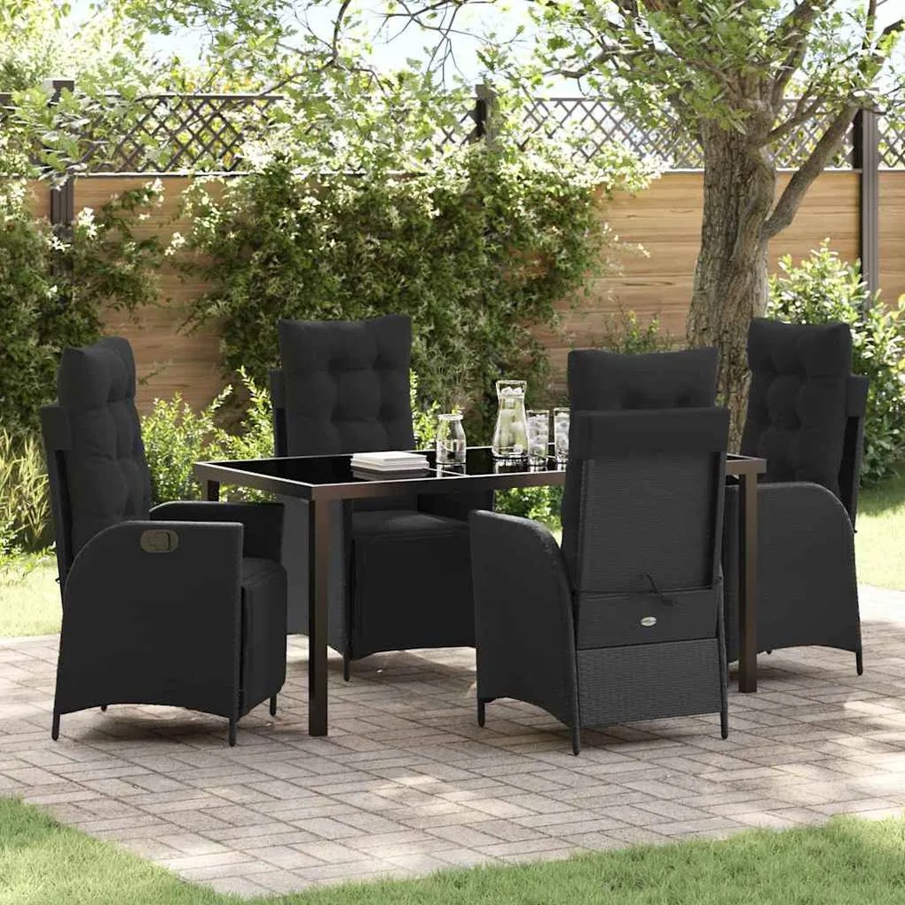 vidaXL Conjunto de Jantar para Jardim 5 pcs Preto Rattan Sintético