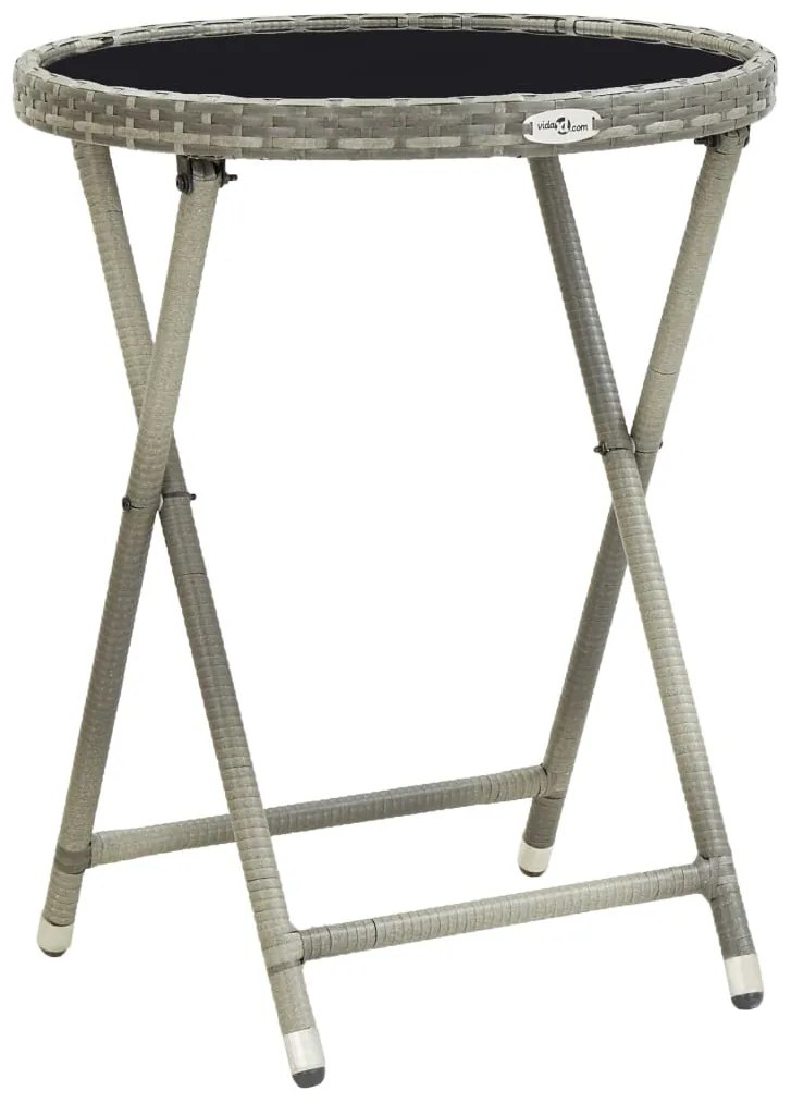 3 pcs conjunto bistrô para jardim vime PE e vidro cinzento