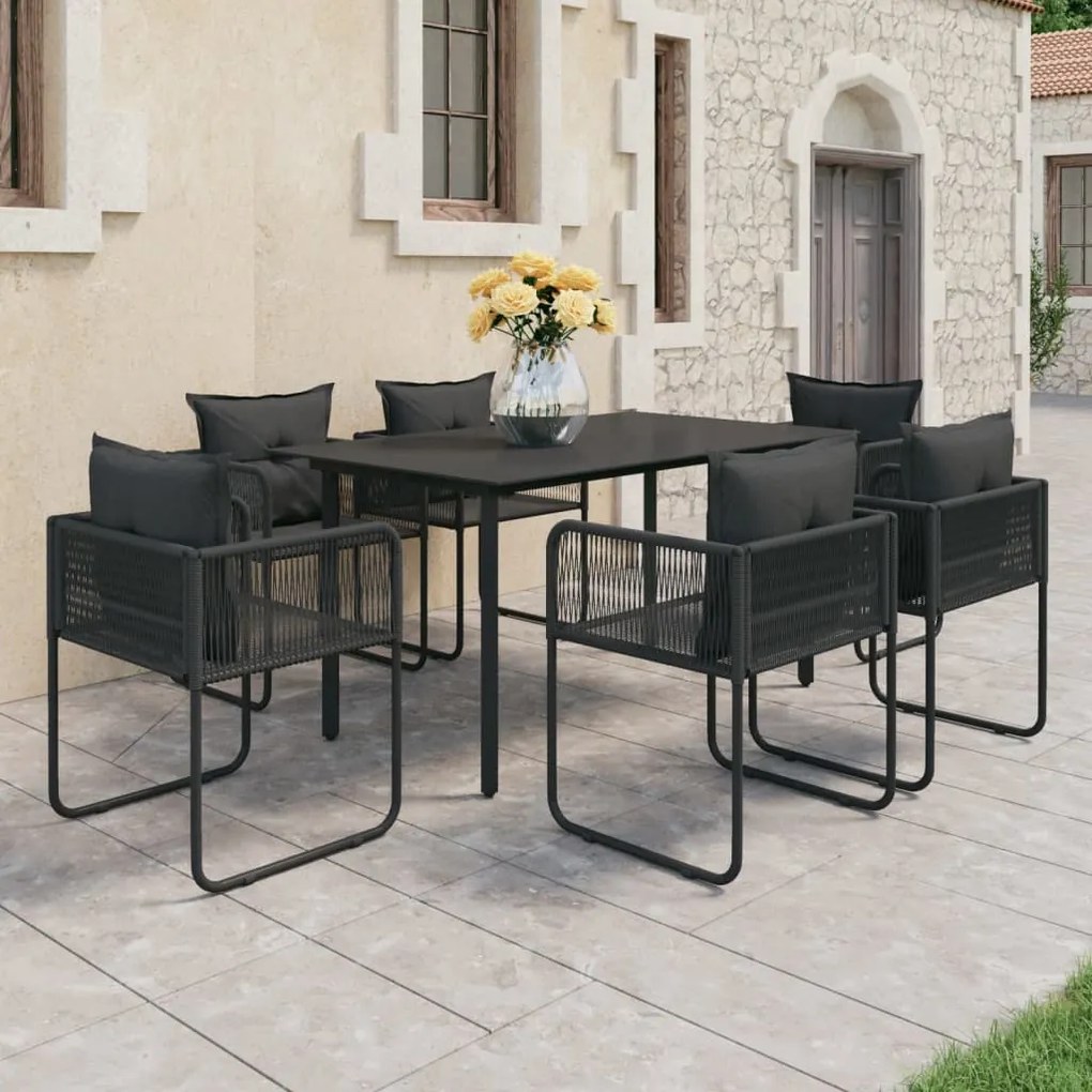 vidaXL 7 pcs conjunto de jantar para jardim vime de PVC preto