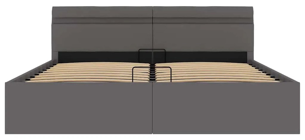 Cama hidráulica c/ arrumação LED 160x200cm couro artific. cinza