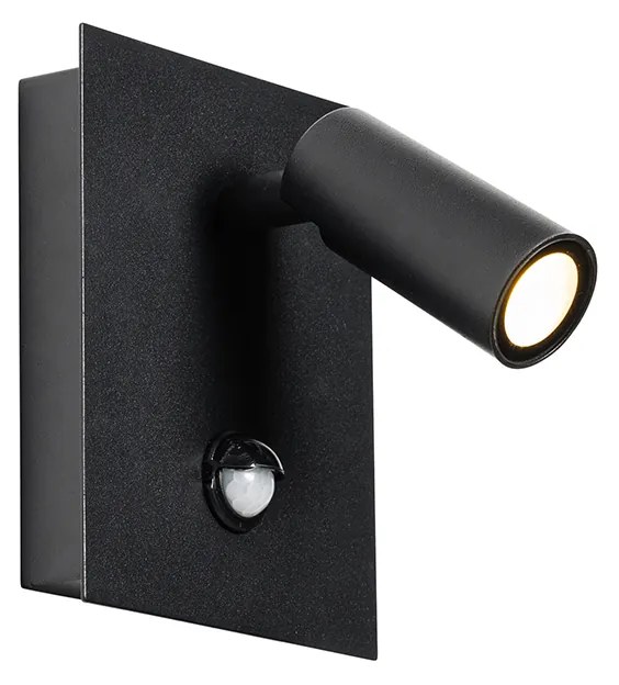 Candeeiro de parede exterior preto com sensor de movimento LED IP54 - Simon
