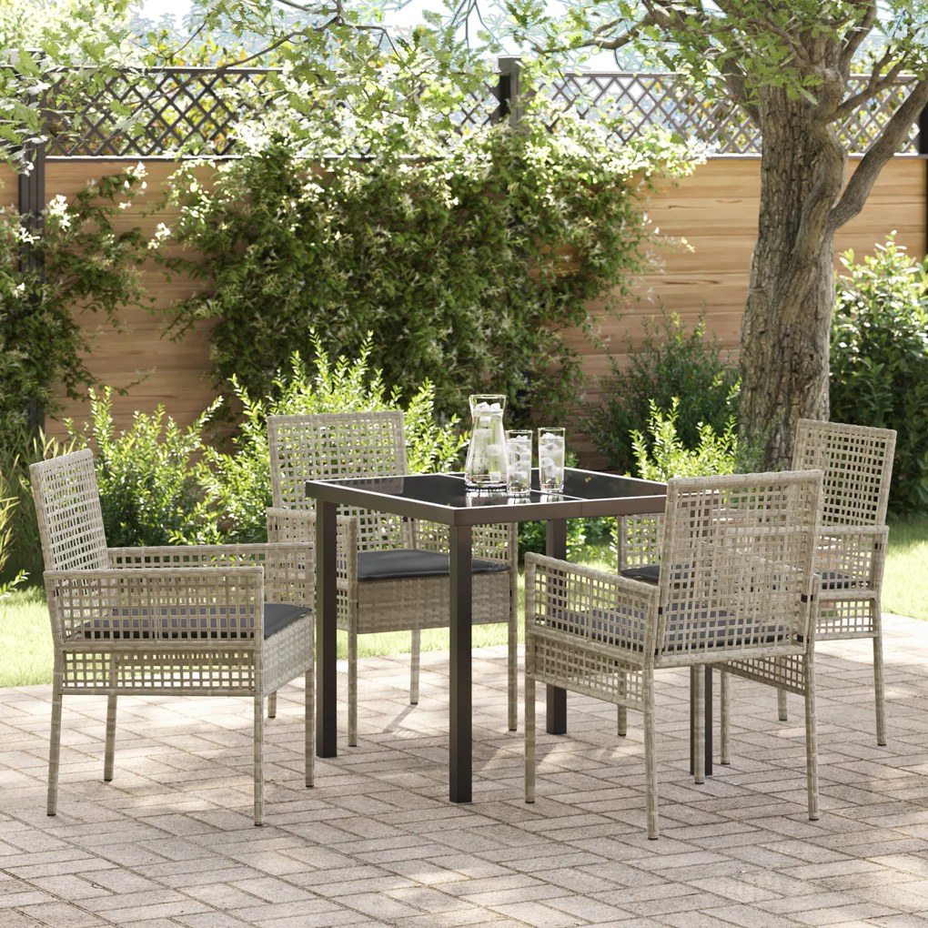 vidaXL Conjunto de Jantar de Jardim 5 Peças com Almofadas Cinza Claro Rattan Sintético
