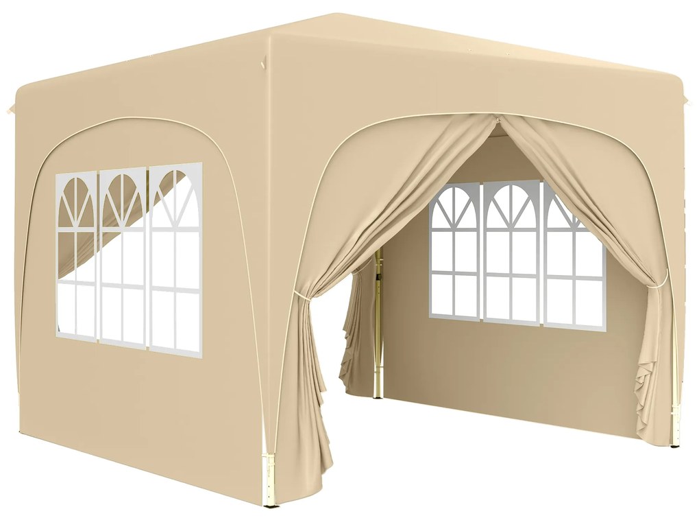 Outsunny Tenda Dobrável 3x3 m com Painéis Laterais UPF50+ Tenda de Jardim com Altura Ajustável e Bolsa de Transporte Areia