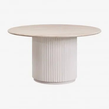 Mesa De Jantar Redonda Em Pedra Natural E Madeira De Manga Giselda Ø140 Cm & Travertine - Sklum