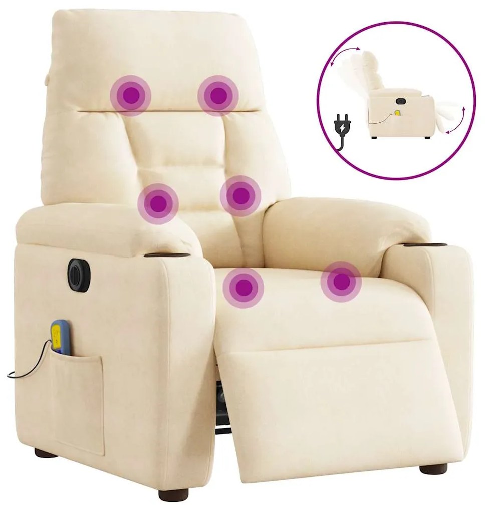 vidaXL Poltrona massagens reclinável elétrica tecido microfibra bege