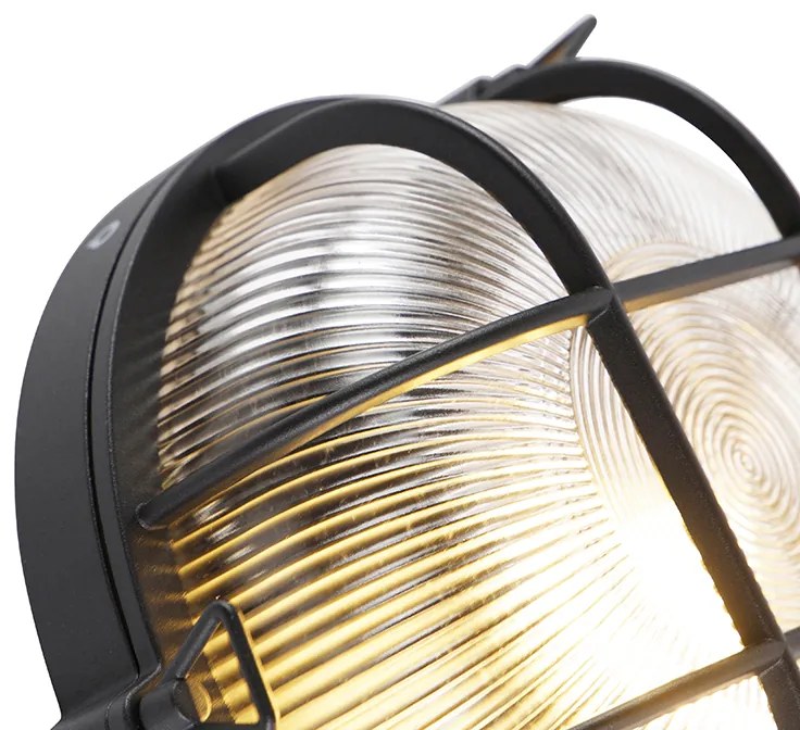 Aplique de parede redondo industrial preto IP44 - Noutica