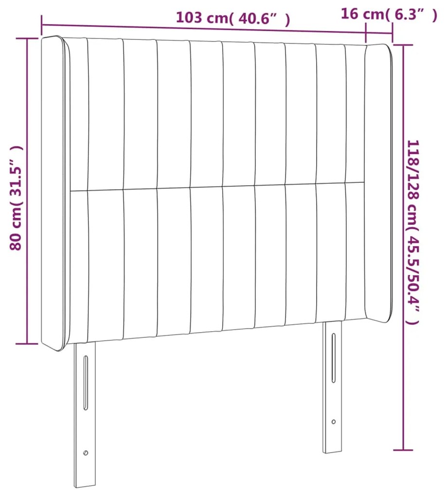 Cabeceira de cama c/ LED tecido 103x16x118/128 cm cinza-escuro