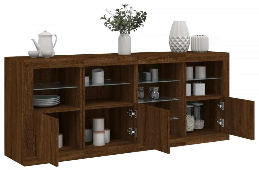vidaXL Aparador com luzes LED 164x37x67 cm carvalho castanho