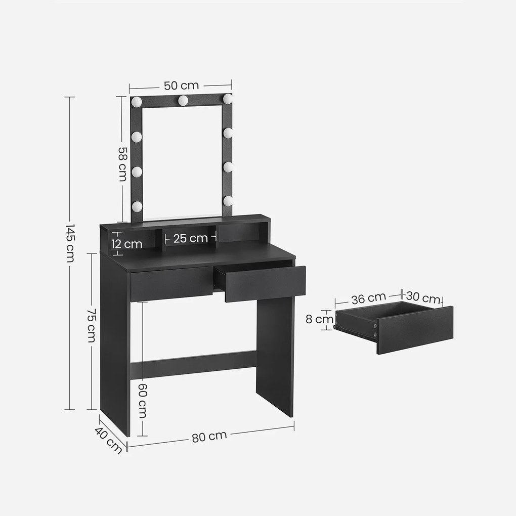 Toucador com iluminação LED 80 x 40 x 145 cm Preto