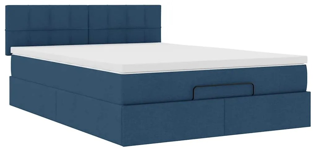 Estrutura de cama otomana com colchão tecido azul 140x200cm