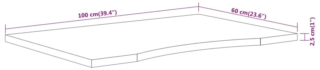 Tampo de secretária retangular 100x60x2,5 cm acácia maciça